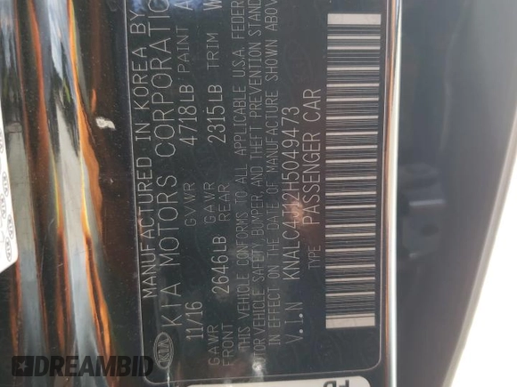 2017 Kia Cadenza Premium with VIN KNALC4J12H5049473, listed as a Copart auction lot 81666694 with 95,025 mi miles and Salvage Title. Bid and sale history available at carsss.com. Image 13.