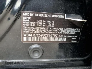 2013 BMW 5 Series 535i with VIN WBAFR7C59DC826797, listed as a Copart auction lot 72140164 with 236,901 mi miles and Salvage title. Bid and sale history available at DreamBid. Image 12.