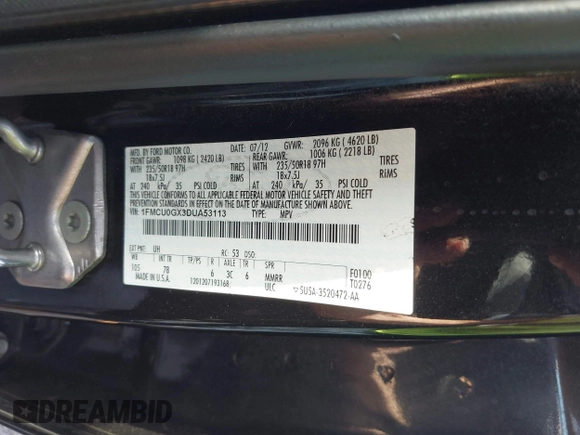 2013 Ford Escape SE with VIN 1FMCU0GX3DUA53113, listed as a IAAI auction lot 40497958 with 132,367 mi miles and . Bid and sale history available at carsss.com. Image 9.