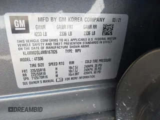 2021 Buick Encore GX Select with VIN KL4MMDSL4MB167826, listed as a IAAI auction lot 42014275 with 34,419 mi miles and . Bid and sale history available at DreamBid. Image 9.