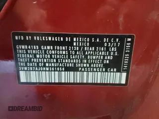 2017 Volkswagen Jetta S z VIN 3VW2B7AJ0HM361656, wystawiony jako Copart lot #58217505 z przebiegiem 180 824 mil mil oraz Nie do naprawy • Non repairable. Historia ofert i sprzedaży dostępna na DreamBid. Obrazek 12.