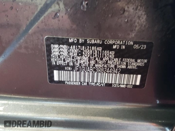 2024 Subaru Impreza with VIN JF1GUABC3R8244942, listed as a Copart auction lot 76291664 with 0 mi miles and Salvage Title. Bid and sale history available at carsss.com. Image 12.
