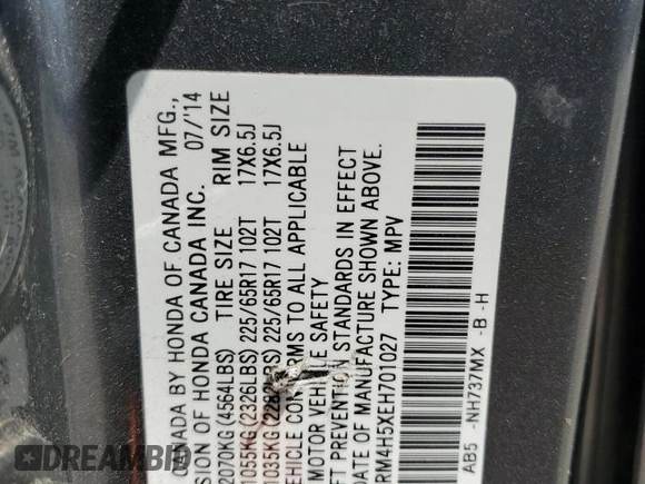 2014 Honda CR-V EX with VIN 2HKRM4H5XEH701027, listed as a Copart auction lot 54524835 with 169,445 mi miles and Salvage Title. Bid and sale history available at carsss.com. Image 14.