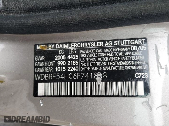 2006 Mercedes-Benz C 280 Luxury with VIN WDBRF54H06F741868, listed as a Copart auction lot 80679604 with 248,120 mi miles and Salvage Title. Bid and sale history available at DreamBid. Image 15.