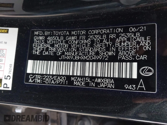 2021 Lexus UX 250h z VIN JTHX9JBHXM2049972, wystawiony jako IAAI lot #40956792 z przebiegiem 47 882 mil mil oraz . Historia ofert i sprzedaży dostępna na DreamBid. Obrazek 9.