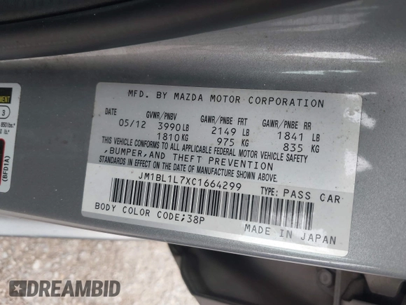 2012 Mazda Mazda3 i Touring with VIN JM1BL1L7XC1664299, listed as a IAAI auction lot 41568259 with 198,926 mi miles. Bid and sale history available at carsss.com. Image 9.