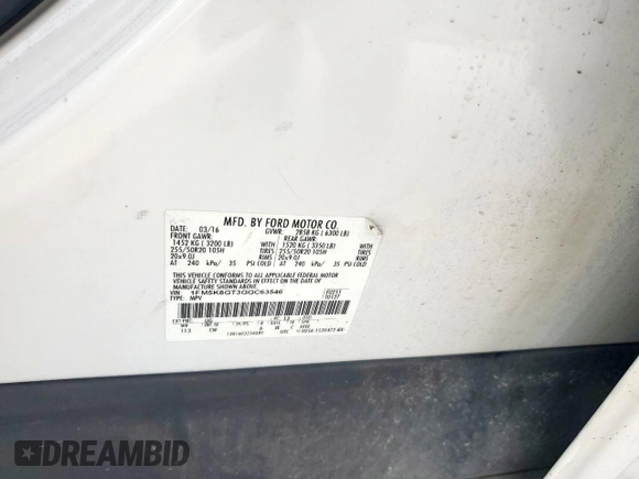 2016 Ford Explorer Sport with VIN 1FM5K8GT3GGC63546, listed as a Copart auction lot 60550855 with 161,346 mi miles and Salvage title. Bid and sale history available at DreamBid. Image 14.