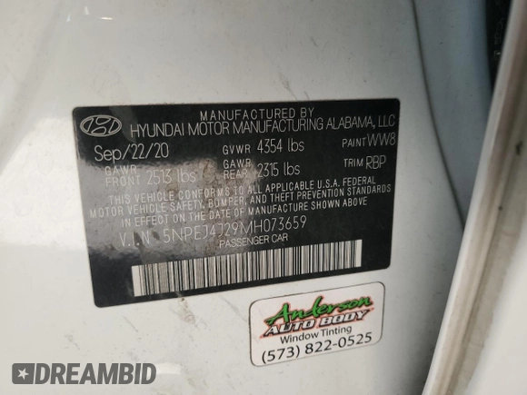 2021 Hyundai Sonata SEL Plus with VIN 5NPEJ4J29MH073659, listed as a Copart auction lot 51377955 with 110,800 mi miles and Salvage Title. Bid and sale history available at DreamBid. Image 14.