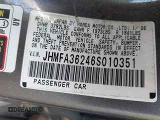 2006 Honda Civic z VIN JHMFA36246S010351, wystawiony jako IAAI lot #42448952 z przebiegiem 133 551 mil mil oraz . Historia ofert i sprzedaży dostępna na DreamBid. Obrazek 9.