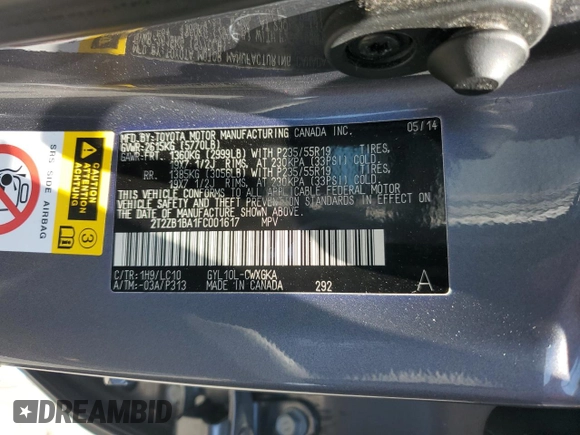2015 Lexus RX 450h with VIN 2T2ZB1BA1FC001617, listed as a Copart auction lot 61766235 with 79,789 mi miles and Salvage title. Bid and sale history available at DreamBid. Image 13.