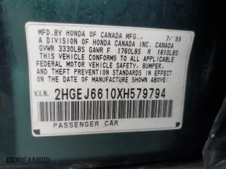 1999 Honda Civic VP with VIN 2HGEJ6610XH579794, listed as a Copart auction lot 47687515 with 229,343 mi miles and Salvage Title. Bid and sale history available at carsss.com. Image 12.