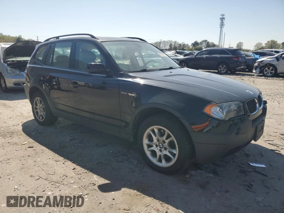 2004 BMW X3 2.5i with VIN WBXPA73474WB29994, listed as a Copart auction lot 52037835 with 140,712 mi miles and Salvage Title. Bid and sale history available at DreamBid. Image 4.
