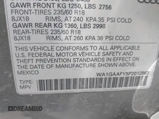 2023 Audi Q5 S line Premium with VIN WA1GAAFY5P2012863, listed as a IAAI auction lot 42416439 with 64,707 mi miles and . Bid and sale history available at DreamBid. Image 9.
