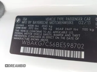 2011 BMW 3 Series 335i with VIN WBAKG7C56BE598702, listed as a IAAI auction lot 42159394 with Not provided miles and . Bid and sale history available at DreamBid. Image 9.