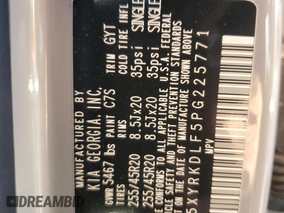 2023 Kia Sorento X-Line SX Prestige with VIN 5XYRKDLF5PG225771, listed as a Copart auction lot 87637815 with 10,909 mi miles and Salvage Title. Bid and sale history available at DreamBid. Image 14.