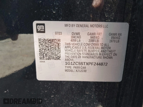 2023 Chevrolet Malibu LS with VIN 1G1ZC5STXPF244872, listed as a IAAI auction lot 41687500 with 34,130 mi miles and . Bid and sale history available at DreamBid. Image 9.
