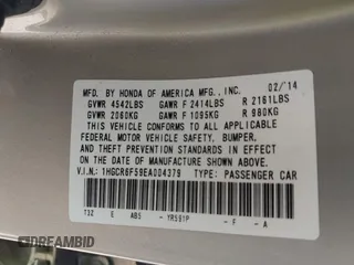 2014 Honda Accord EX-L with VIN 1HGCR6F59EA004379, listed as a IAAI auction lot 41753888 with 98,654 mi miles and . Bid and sale history available at DreamBid. Image 9.