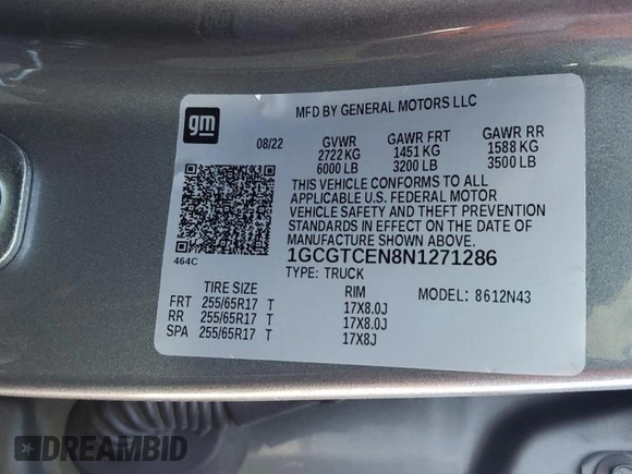 2022 Chevrolet Colorado 4WD LT with VIN 1GCGTCEN8N1271286, listed as a Copart auction lot 58100745 with 31,208 mi miles and Salvage title. Bid and sale history available at DreamBid. Image 12.