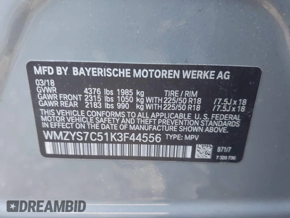 2019 MINI Countryman Cooper with VIN WMZYS7C51K3F44556, listed as a IAAI auction lot 41747825 with 79,853 mi miles and . Bid and sale history available at DreamBid. Image 9.