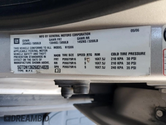 2006 Hummer H3 with VIN 5GTDN136268314020, listed as a Copart auction lot 78591814 with 114,007 mi miles and Clean Title. Bid and sale history available at DreamBid. Image 13.