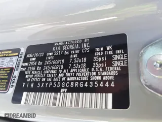 2024 Kia Telluride SX Prestige X-Pro with VIN 5XYP5DGC8RG435444, listed as a IAAI auction lot 41520565 with 7,300 mi miles. Bid and sale history available at carsss.com. Image 9.