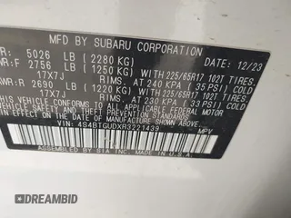 2024 Subaru Outback Wilderness с VIN 4S4BTGUDXR3221439, выставлен на аукционе IAAI как лот 41877646 с пробегом 27 189 миль миль и . История ставок и продаж доступна на DreamBid. Изображение 9.