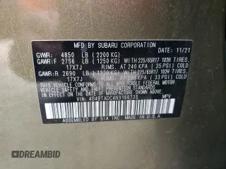 2022 Subaru Outback Premium с VIN 4S4BTADC4N3166775, выставлен на аукционе Copart как лот 59100735 с пробегом 42 155 миль миль и Списание • Salvage title. История ставок и продаж доступна на DreamBid. Изображение 13.