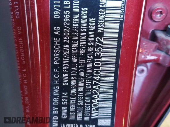 2012 Porsche Panamera z VIN WP0AA2A74CL013572, wystawiony jako Copart lot #44519805 z przebiegiem 145 545 mil mil oraz Szkoda całkowita • Salvage title. Historia ofert i sprzedaży dostępna na DreamBid. Obrazek 12.