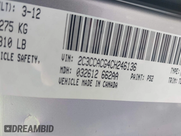 2012 Chrysler 300 Limited with VIN 2C3CCACG4CH246136, listed as a IAAI auction lot 41944107 with 137,270 mi miles. Bid and sale history available at carsss.com. Image 9.