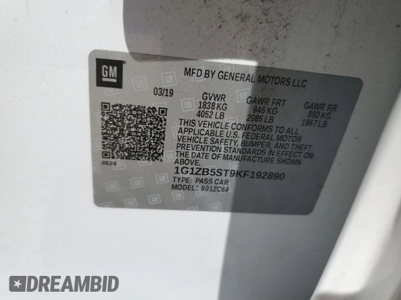 2019 Chevrolet Malibu LS z VIN 1G1ZB5ST9KF192890, wystawiony jako Copart lot #53296605 z przebiegiem Nie podano mil oraz Szkoda całkowita • Salvage title. Historia ofert i sprzedaży dostępna na DreamBid. Obrazek 13.