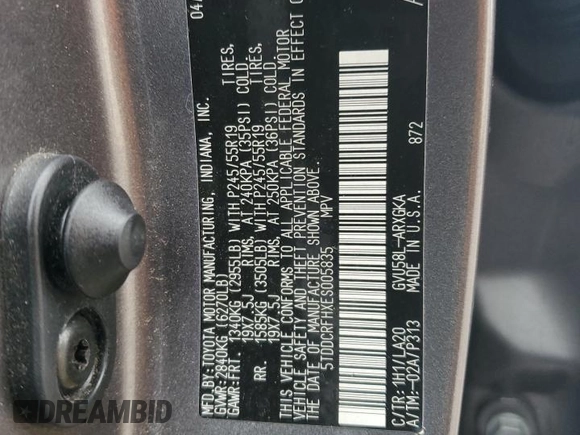 2014 Toyota Highlander Limited с VIN 5TDDCRFHXES005835, выставлен на аукционе Copart как лот 85275264 с пробегом 186 781 миль миль и Списание • Salvage title. История ставок и продаж доступна на DreamBid. Изображение 13.
