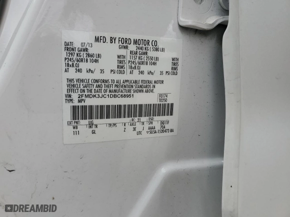 2013 Ford Edge SEL with VIN 2FMDK3JC1DBC68951, listed as a Copart auction lot 48476265 with 185,337 mi miles and Salvage Title. Bid and sale history available at carsss.com. Image 15.