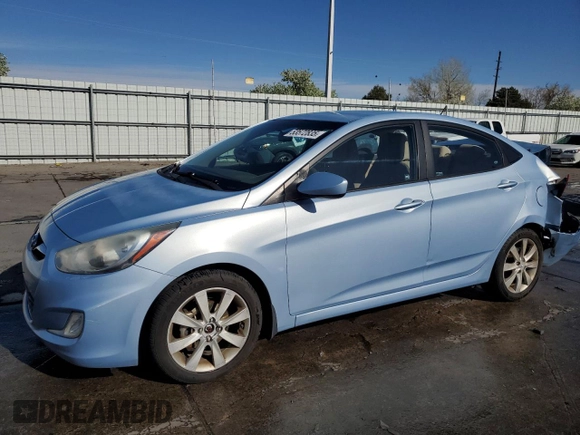 2012 Hyundai Accent GLS with VIN KMHCU4AE6CU185988, listed as a Copart auction lot 53572835 with 105,200 mi miles and Salvage Title. Bid and sale history available at carsss.com. Image 1.