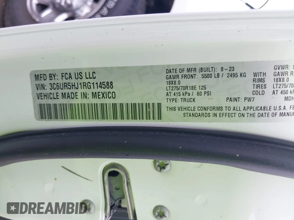 2024 Ram 2500 Tradesman with VIN 3C6UR5HJ1RG114588, listed as a IAAI auction lot 41923877 with 1,800 mi miles and . Bid and sale history available at DreamBid. Image 9.