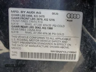 2020 Audi Q5 Premium Plus with VIN WA1BNAFY2L2106840, listed as a Copart auction lot 51141475 with 51,632 mi miles and Salvage Title. Bid and sale history available at carsss.com. Image 14.
