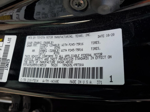2021 Toyota Tacoma SR z VIN 5TFAX5GN5MX190518, wystawiony jako Copart lot #49783815 z przebiegiem 40 585 mil mil oraz Szkoda całkowita • Salvage title. Historia ofert i sprzedaży dostępna na DreamBid. Obrazek 13.