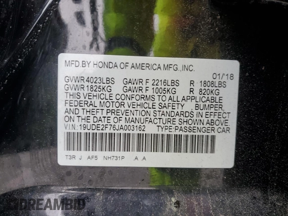 2018 Acura ILX Premium with VIN 19UDE2F76JA003162, listed as a Copart auction lot 55812335 with 60,266 mi miles and Salvage title. Bid and sale history available at DreamBid. Image 12.