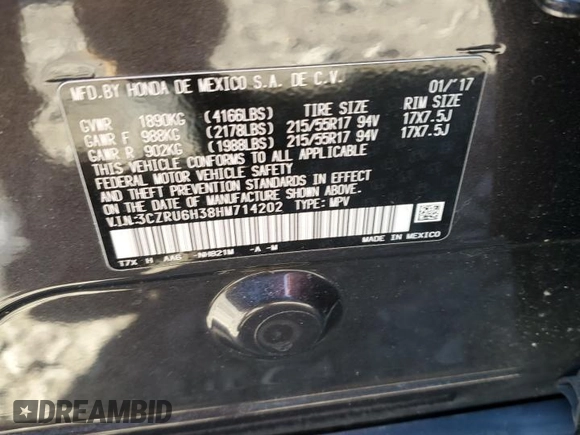 2017 Honda HR-V LX with VIN 3CZRU6H38HM714202, listed as a Copart auction lot 47058515 with 67,691 mi miles and Salvage Title. Bid and sale history available at DreamBid. Image 14.