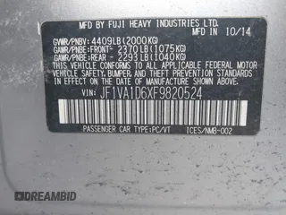 2015 Subaru WRX Premium with VIN JF1VA1D6XF9820524, listed as a IAAI auction lot 41510595 with 98,576 mi miles and . Bid and sale history available at DreamBid. Image 9.