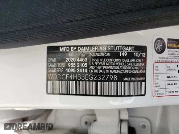 2014 Mercedes-Benz C 250 Sport with VIN WDDGF4HB3EG232798, listed as a Copart auction lot 55451045 with 67,581 mi miles and Salvage Title. Bid and sale history available at DreamBid. Image 12.