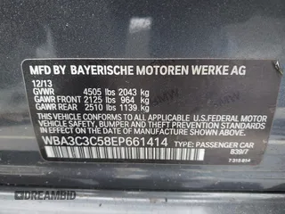2014 BMW 3 Series 320i xDrive with VIN WBA3C3C58EP661414, listed as a IAAI auction lot 42489010 with 93,488 mi miles and . Bid and sale history available at DreamBid. Image 9.