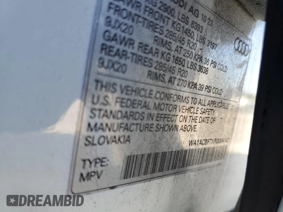 2024 Audi Q7 Premium z VIN WA1ACBF7XRD004147, wystawiony jako Copart lot #46189845 z przebiegiem 14 621 mil mil oraz Szkoda całkowita • Salvage title. Historia ofert i sprzedaży dostępna na DreamBid. Obrazek 14.