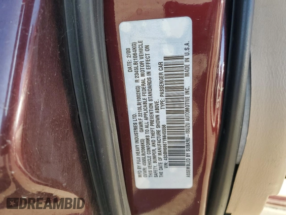 2000 Subaru Legacy Outback Limited with VIN 4S3BH6867Y6645556, listed as a Copart auction lot 89100895 with 205,592 mi miles and Salvage title. Bid and sale history available at DreamBid. Image 13.