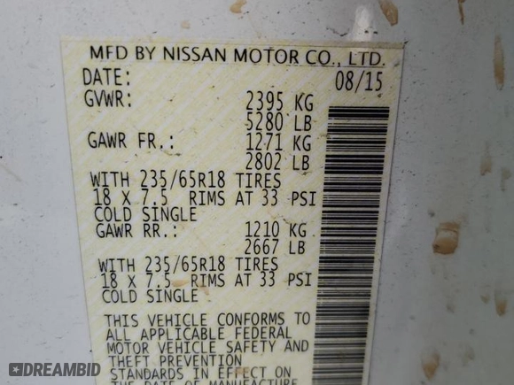 2015 Nissan Murano SL with VIN 5N1AZ2MH9FN264038, listed as a Copart auction lot 51500765 with 65,191 mi miles and Salvage Title. Bid and sale history available at carsss.com. Image 16.