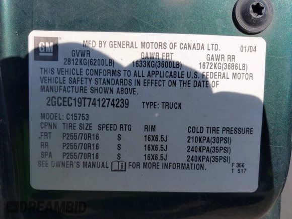 2004 Chevrolet Silverado 1500 LS with VIN 2GCEC19T741274239, listed as a IAAI auction lot 40461498 with 263,905 mi miles. Bid and sale history available at carsss.com. Image 9.