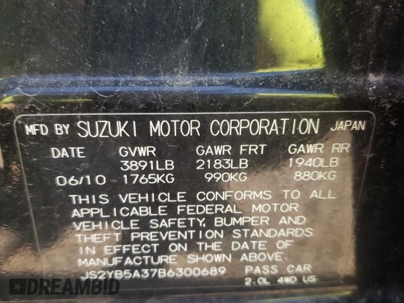 2011 Suzuki SX4 Crossover with VIN JS2YB5A37B6300689, listed as a Copart auction lot 58389434 with 126,802 mi miles and Salvage Title. Bid and sale history available at carsss.com. Image 12.