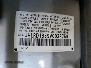 1997 Honda CR-V with VIN JHLRD1859VC039759, listed as a Copart auction lot 42385475 with 0 mi miles and Non Repairable. Bid and sale history available at carsss.com. Image 12.