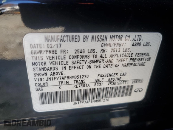 2017 Infiniti Q50 Red Sport 400 with VIN JN1FV7AP9HM851270, listed as a Copart auction lot 82012944 with 132,260 mi miles and Salvage title. Bid and sale history available at DreamBid. Image 13.