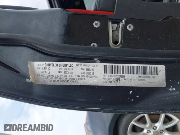 2013 Dodge Dart SXT with VIN 1C3CDFBH7DD149208, listed as a IAAI auction lot 42103852 with 1 mi miles. Bid and sale history available at carsss.com. Image 9.