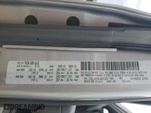 2018 Jeep Wrangler Sport с VIN 1C4GJXAN0JW291922, выставлен на аукционе Copart как лот 57494065 с пробегом 51 660 миль миль и Чистый • Clean title. История ставок и продаж доступна на DreamBid. Изображение 13.